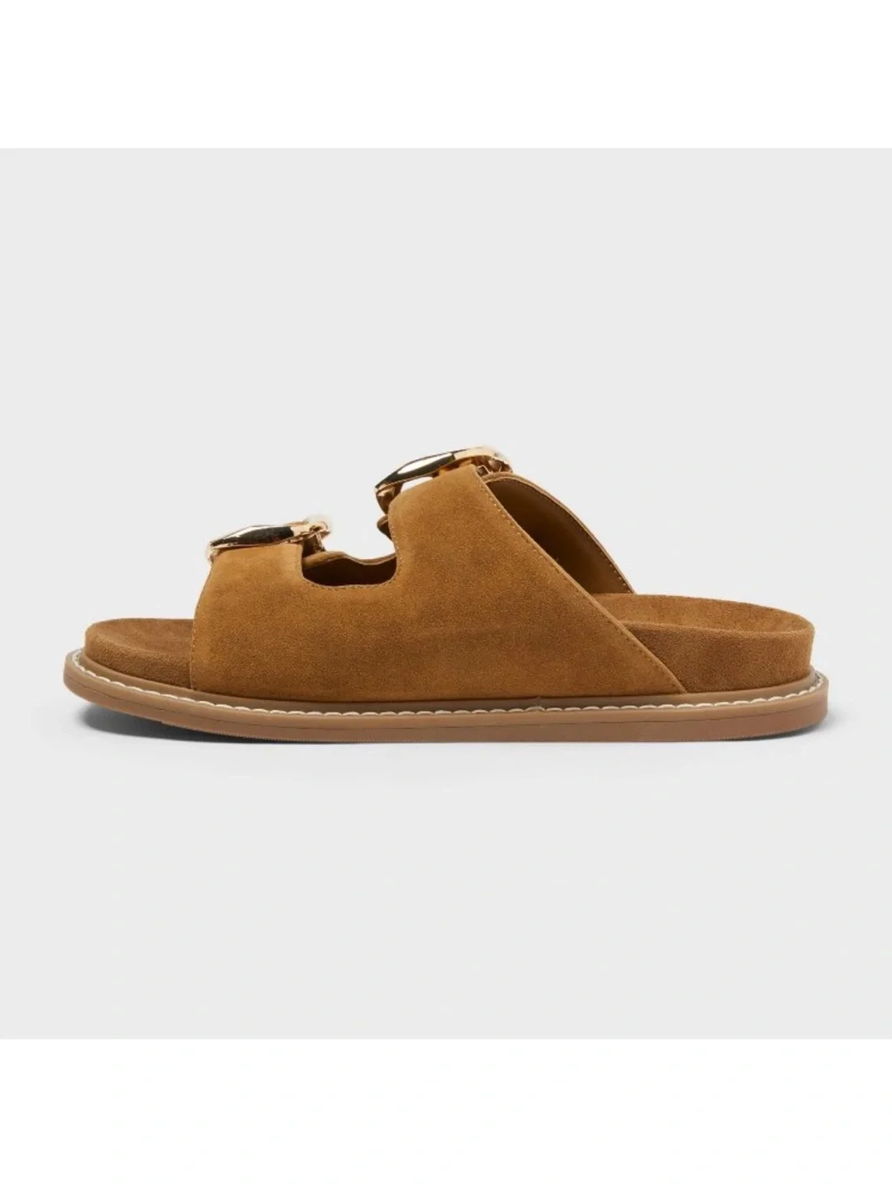 Universal Thread Tan Suede Double-Buckle Slide Sandals